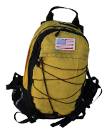 stuffed yellow backpack with American flag patch